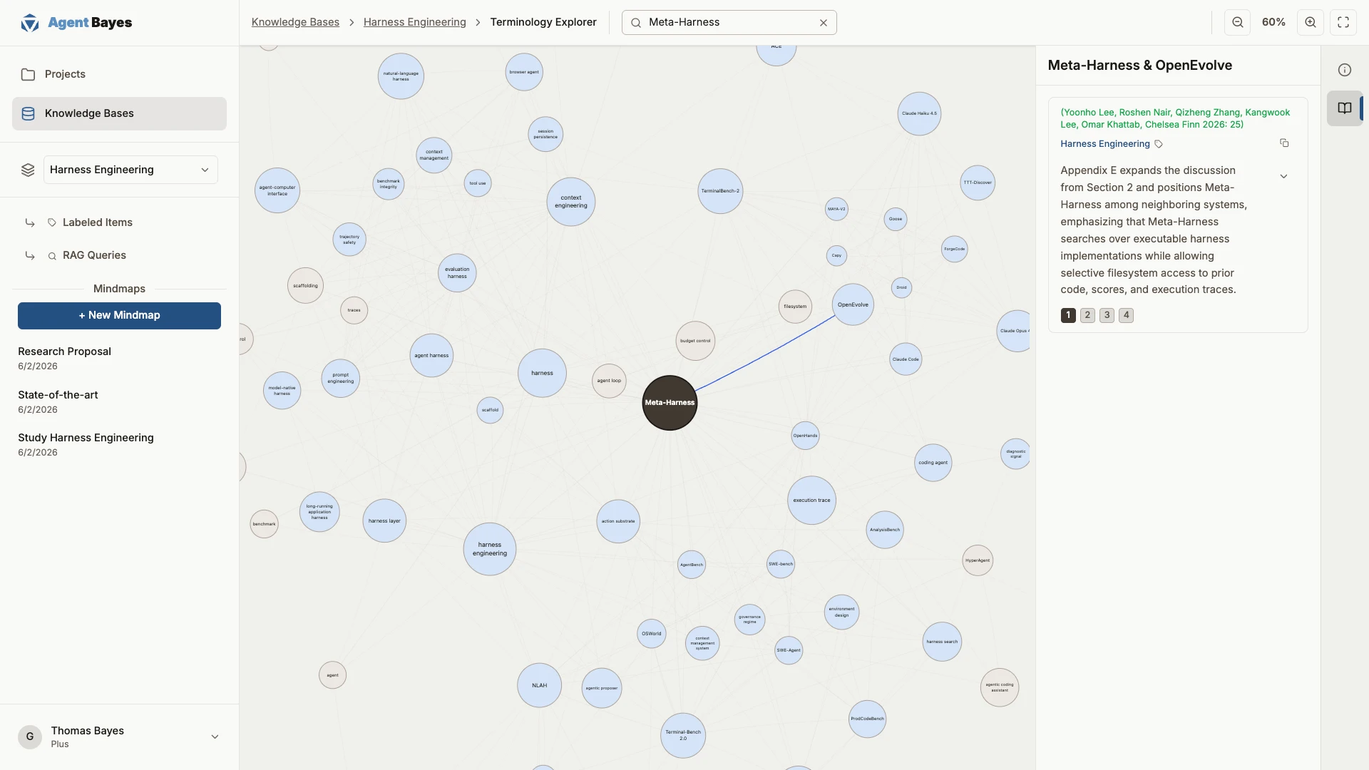 Terminology Graph Explorer Screenshot, showing an edge selected between two nodes and the passage that connects them