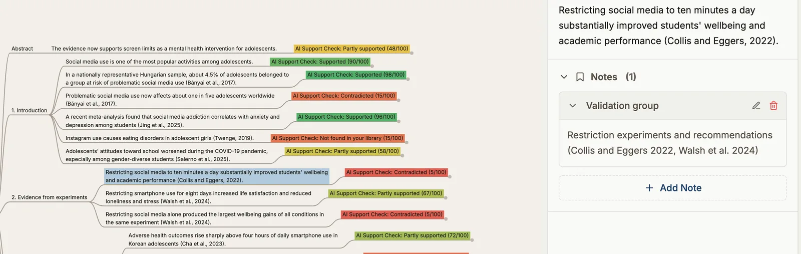 A claim's validation group in its notes