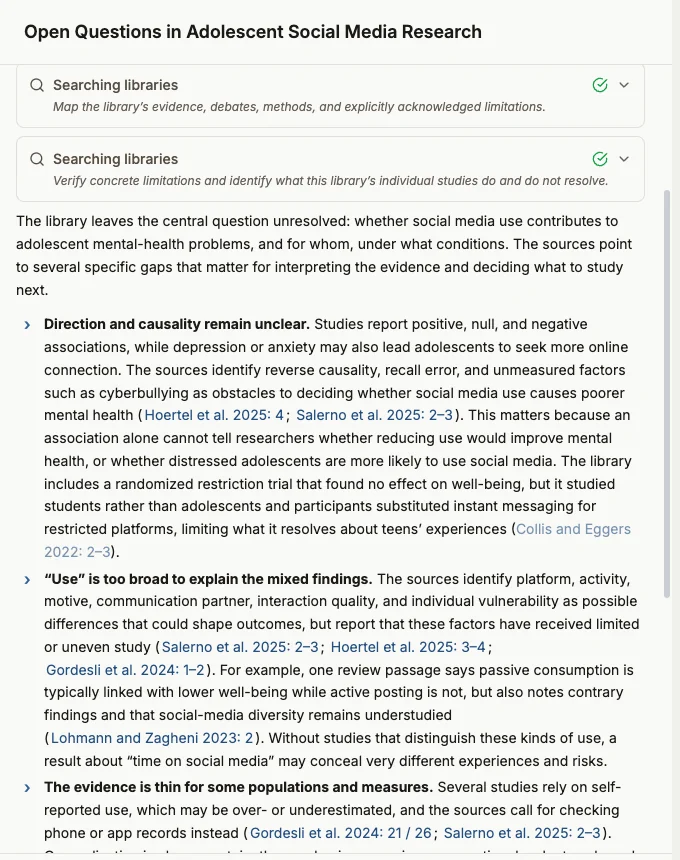 Gaps in the answer, each cited to the passages that show it
