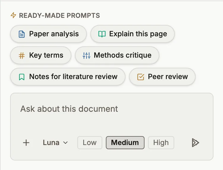 The Peer review prompt in the PDF reader's chat